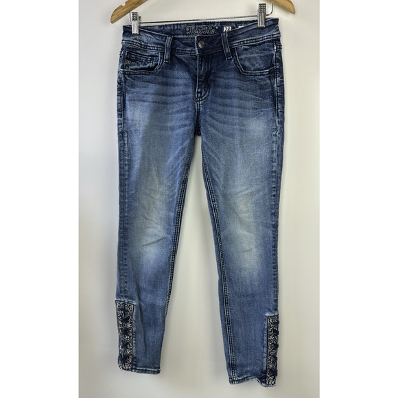 Miss Me Denim - Miss Me Embroidered Lace Up Ankle Jeans Skinny Size 28 Embellished Mid Rise